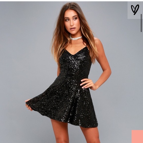 🆕 Lulus Black Sequin Skater Dress - Picture 1 of 10